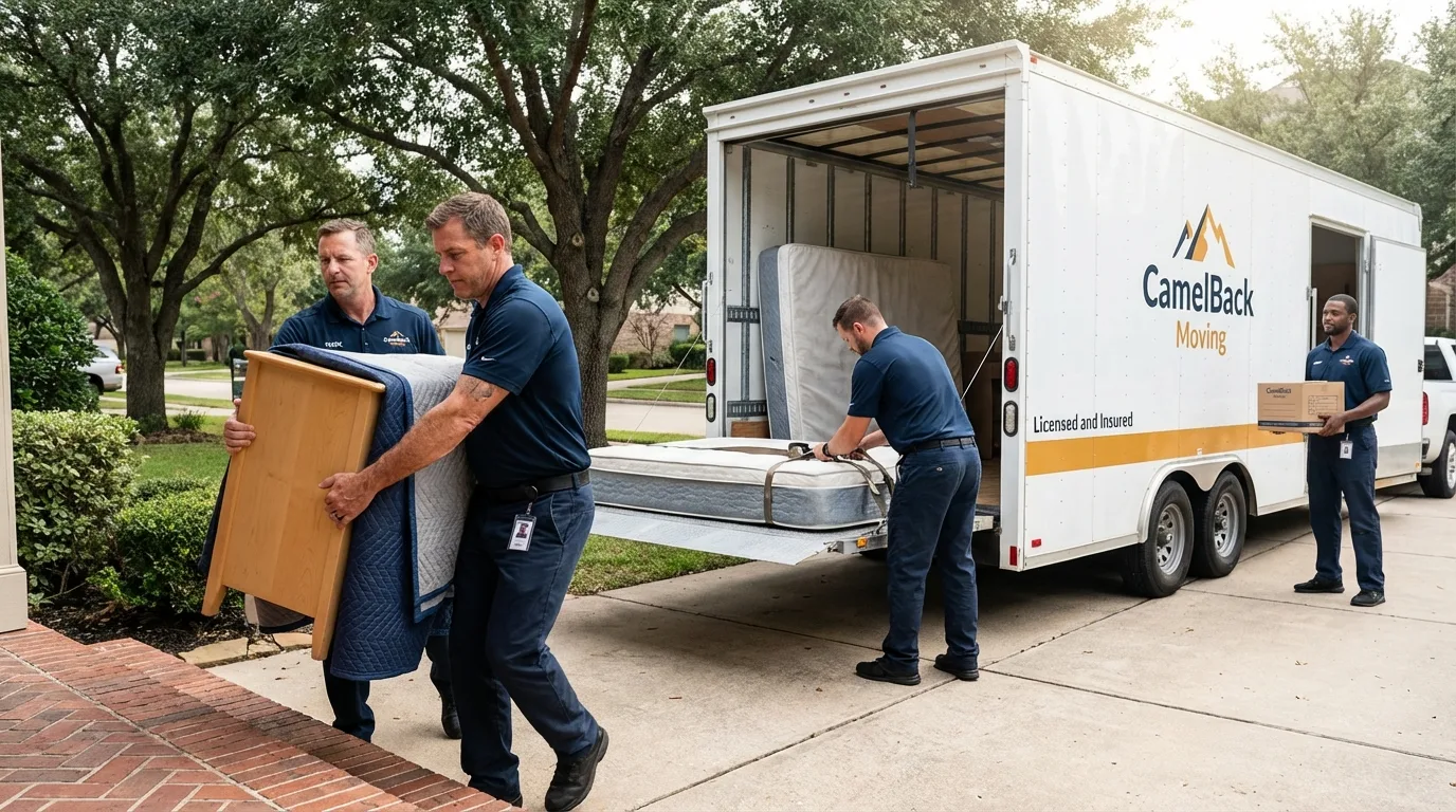 Crew loading residential truck for cross-state move from Amherst, VA